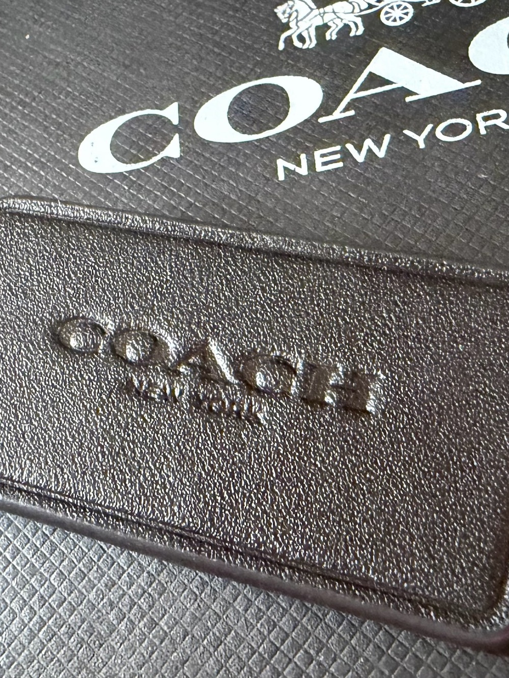 COACH New York Embossed Black Leather Bag Tag Charm Keychain BRAND NEW